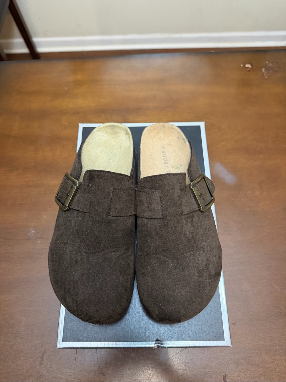 Women’s Steve Madden Brown Suede Slip-On Clog with Buckle